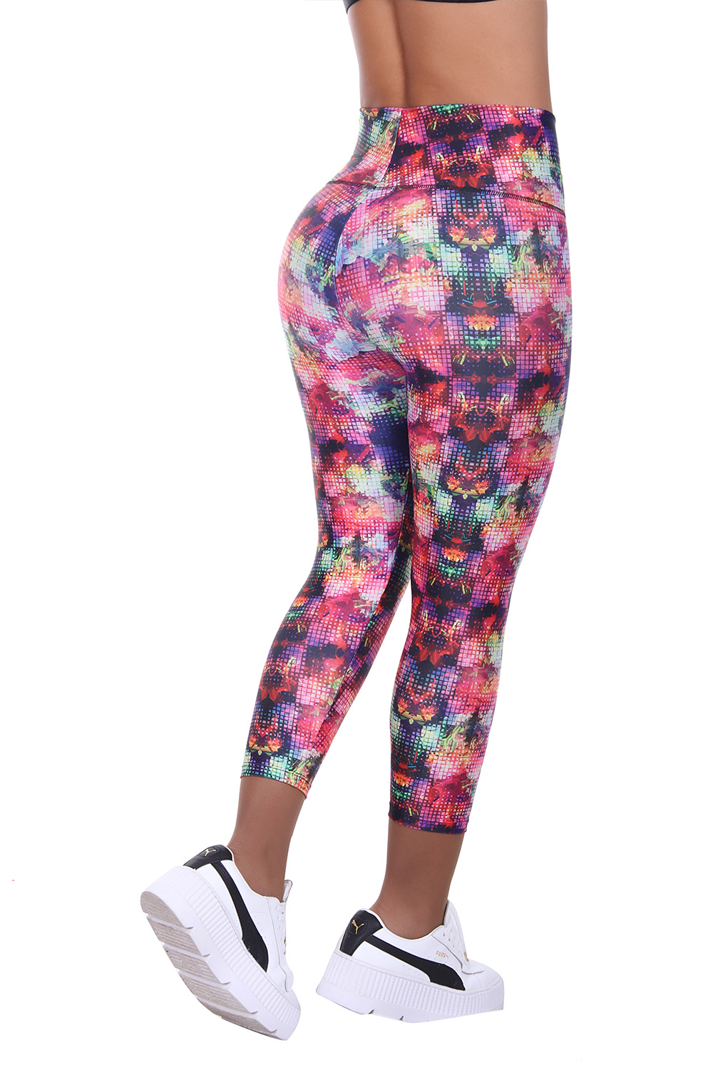 Girls Capri Pink and Purple Pattern Print Leggings Slim Control by Bon Bon – Up