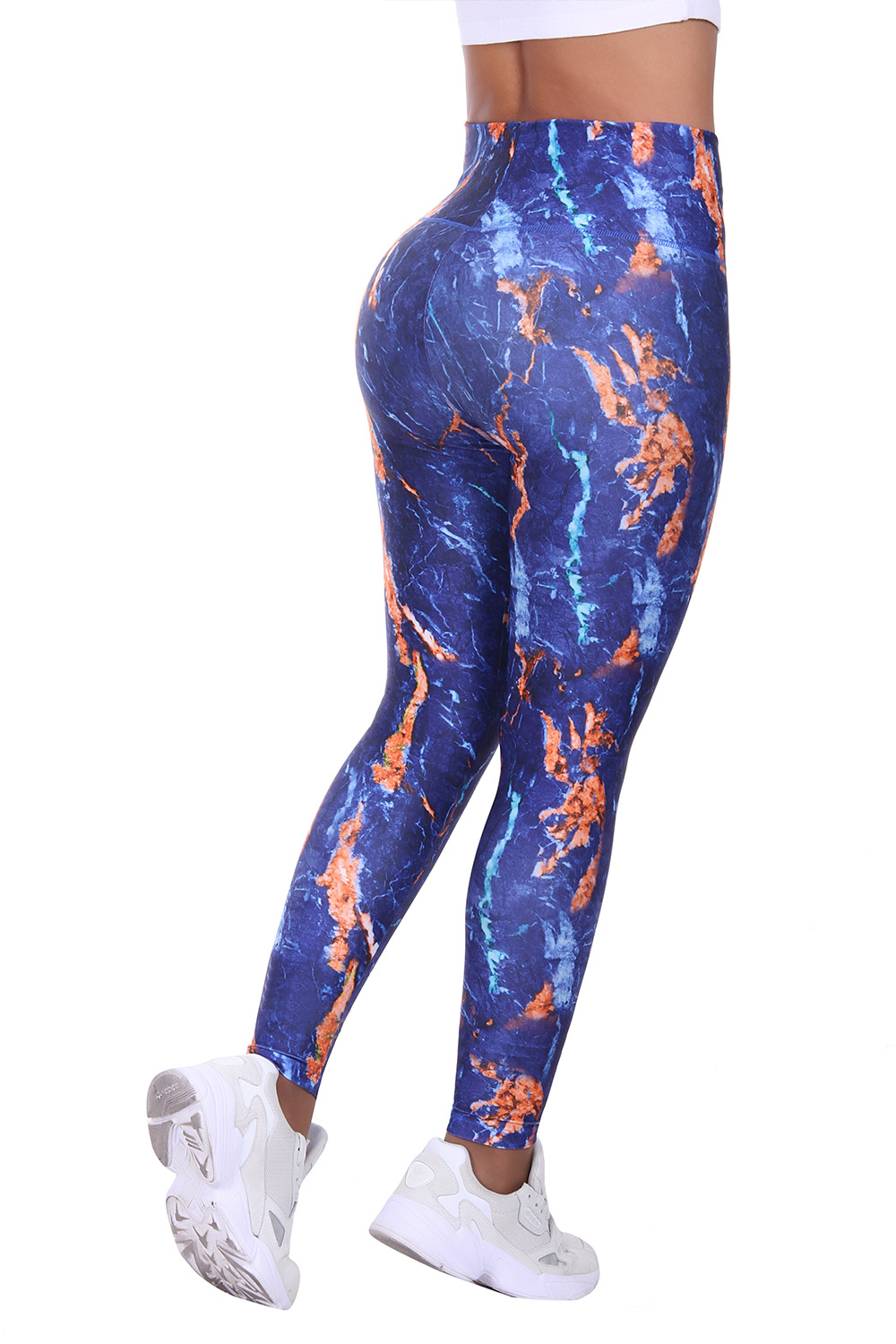 Women Blue Printed Leggings with Slim and Tone Control by Bon Bon – Up