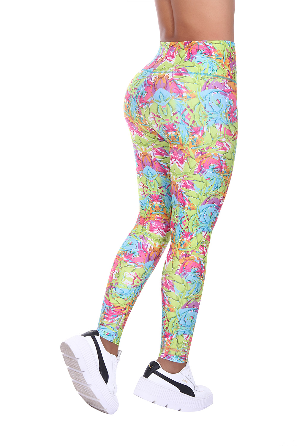 Women’s Black and Hot Pink, Printed Leggings with Slim and Tone Control by Bon Bon – Up
