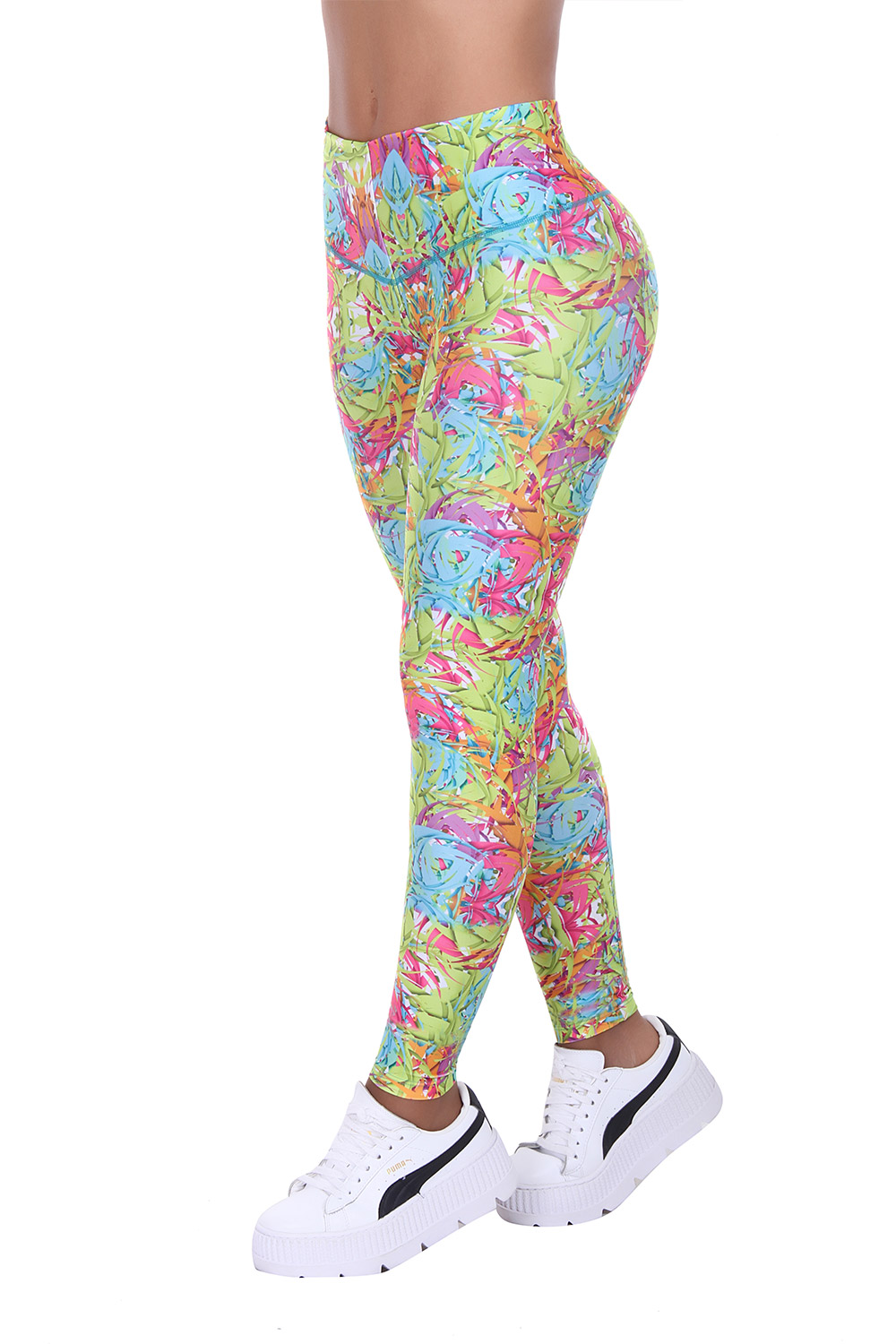 Women’s Black and Hot Pink, Printed Leggings with Slim and Tone Control by Bon Bon – Up