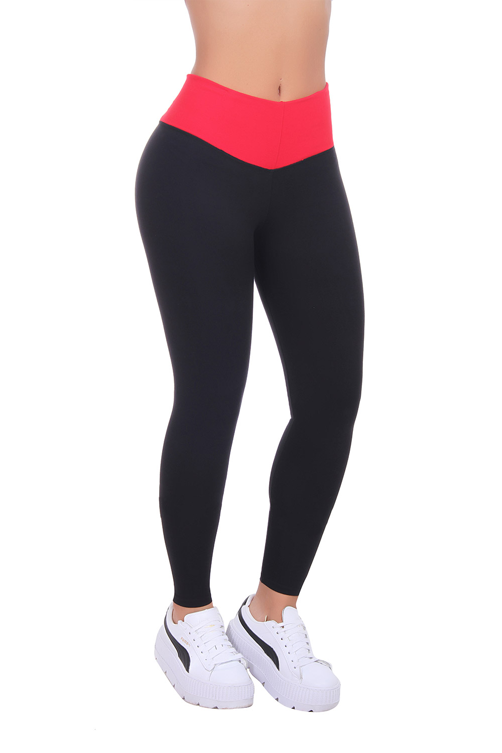 Bon Bon Up Black Leggings with Colored Waistband with Internal Body Shaper and Butt Lifter, Multiple Styles